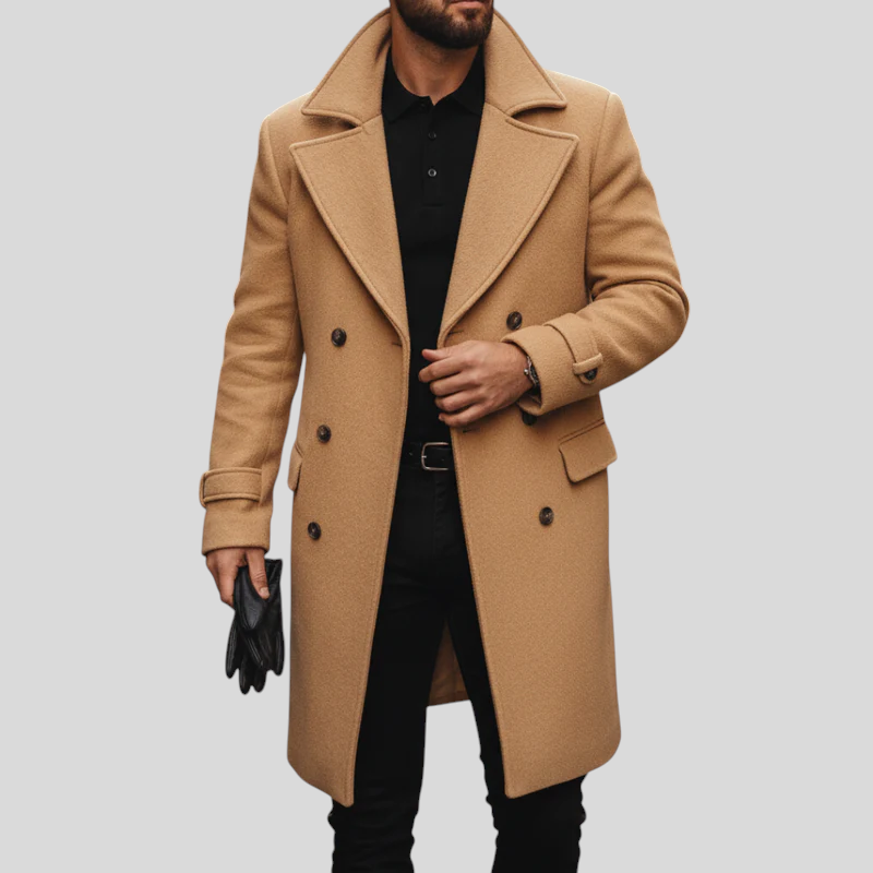 Marcello – Vinterfrakke i Uld til Herre med Dobbeltradet Lukning