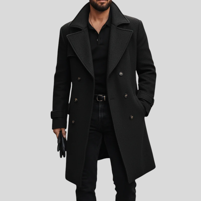 Marcello – Vinterfrakke i Uld til Herre med Dobbeltradet Lukning