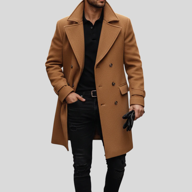 Marcello – Vinterfrakke i Uld til Herre med Dobbeltradet Lukning