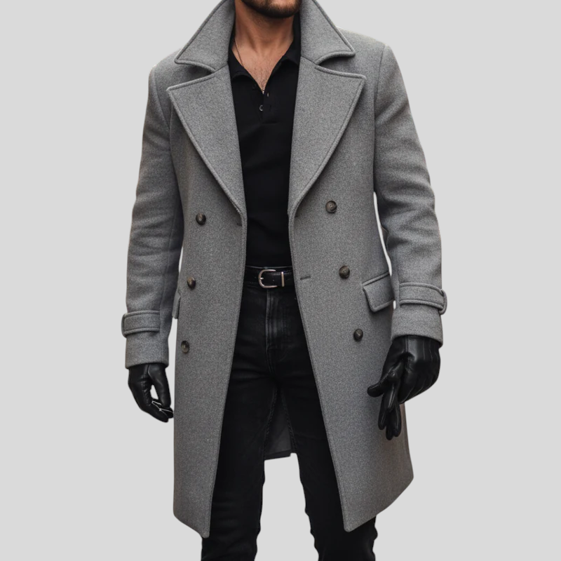 Marcello – Vinterfrakke i Uld til Herre med Dobbeltradet Lukning