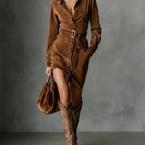 Mirna – Midi-kjole I Ruskind